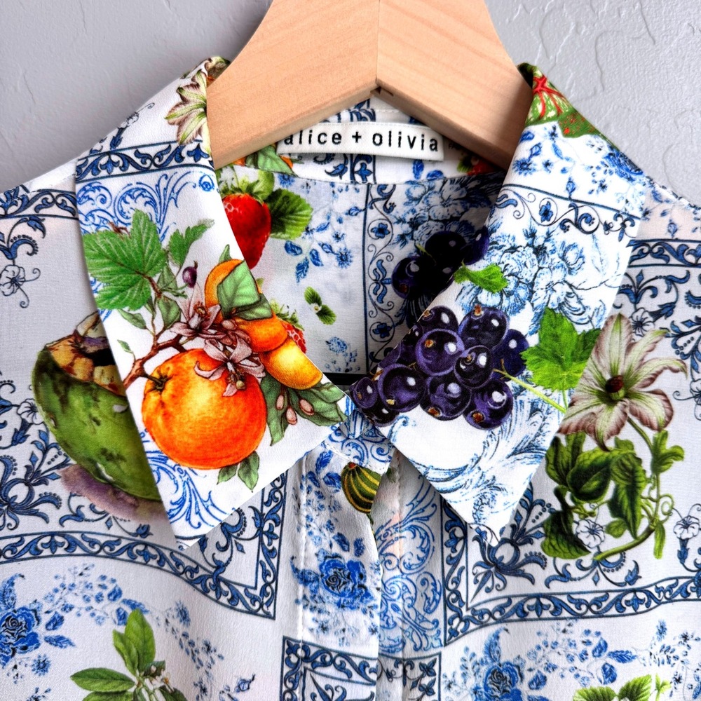 Alice + Olivia Willa Silk Puff Sleeve Blouse Fruit Market - Picture 9 of 16